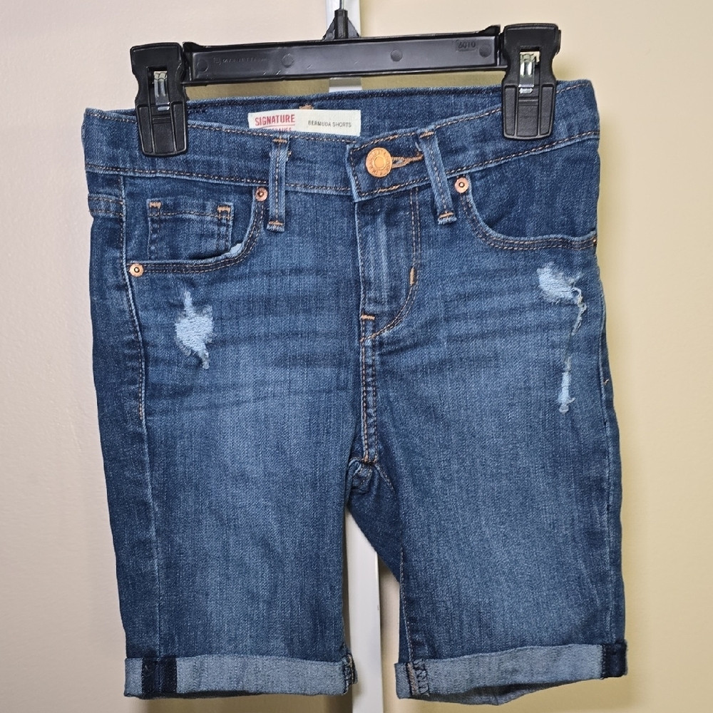 Girls Levis‎ Signature Dark Blue Denim Bermuda Shorts Sz W8